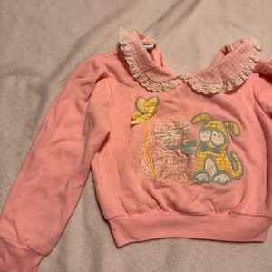 Vintage 90s Cat and Dog Embroidered Toddler Sweatshirt Made in USA  By Doe Spun